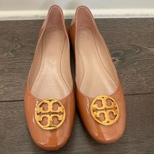 Tory Burch Brown Flats with Gold Logo